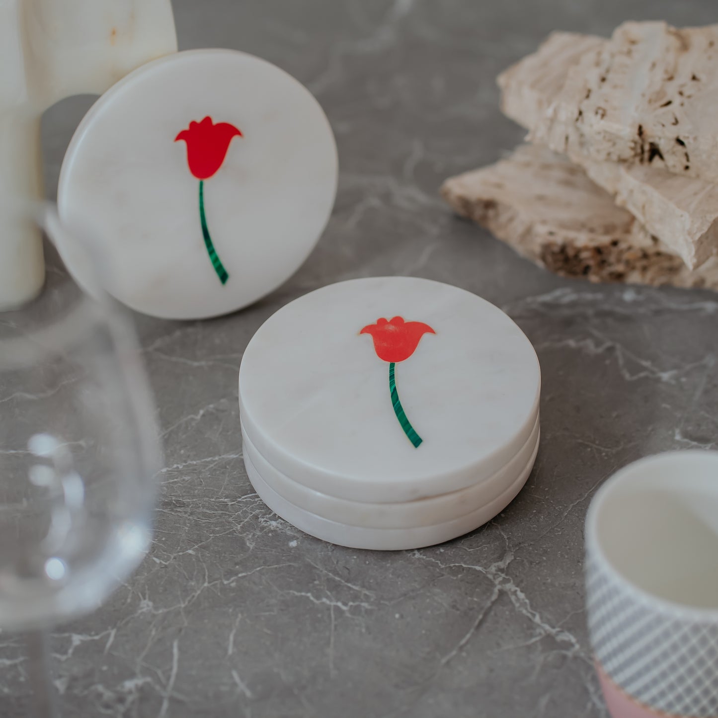 White Marble Coasters set of 4