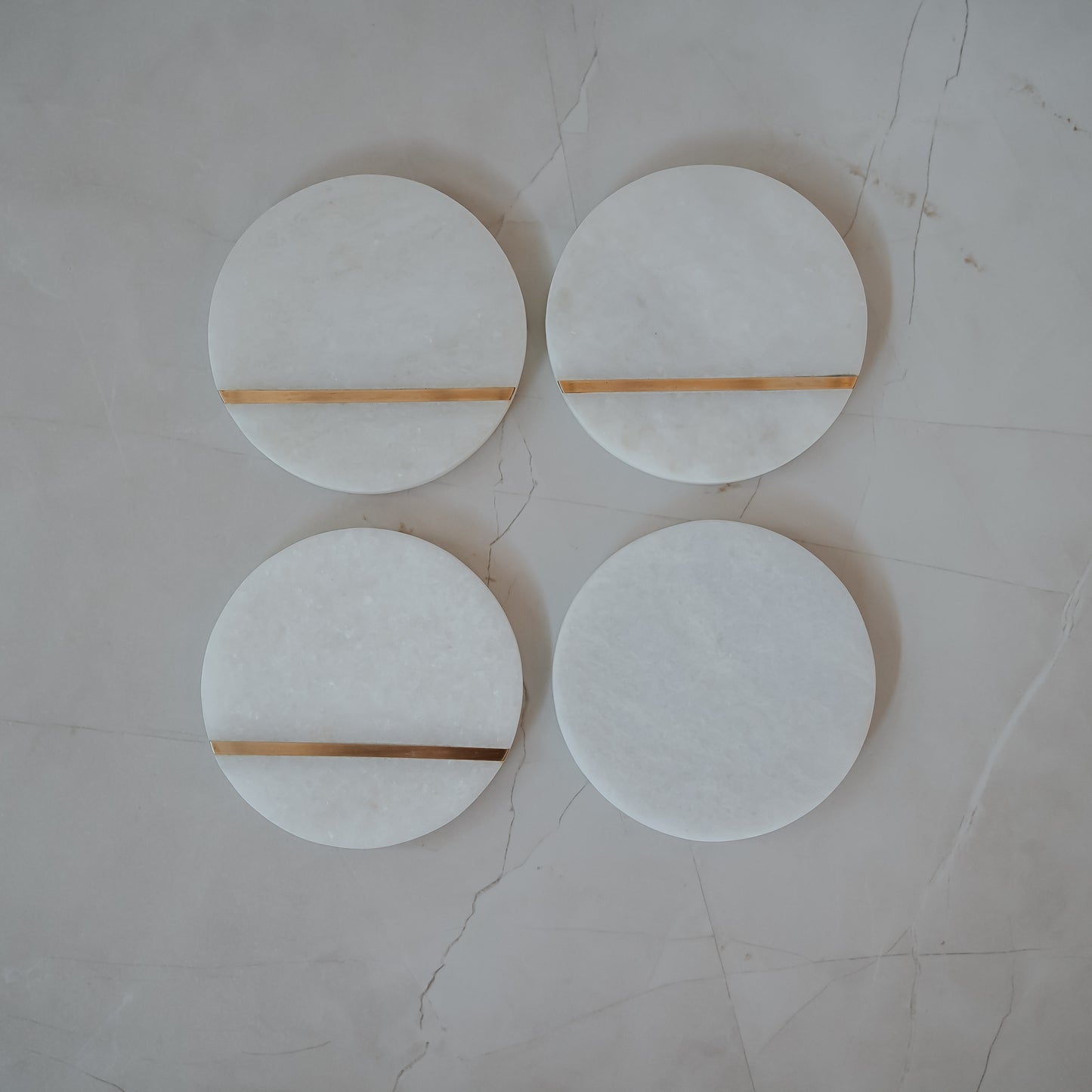 White Marble Brass Inlay Coasters Set of 4