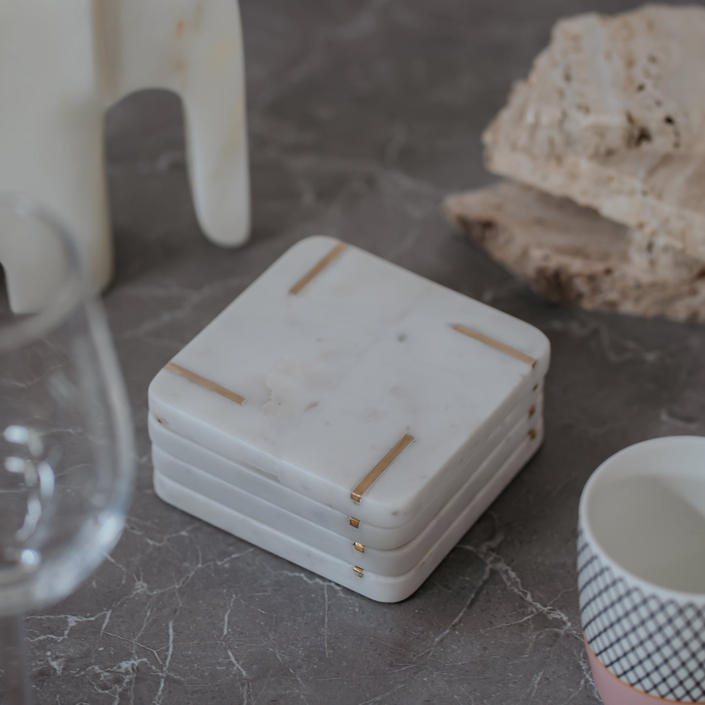 White Marble Coasters Set of 4